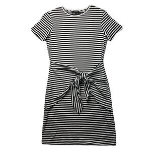Theory Dakui Black Striped T-shirt Dress Size P Womens Slimming Tie Waist Preppy